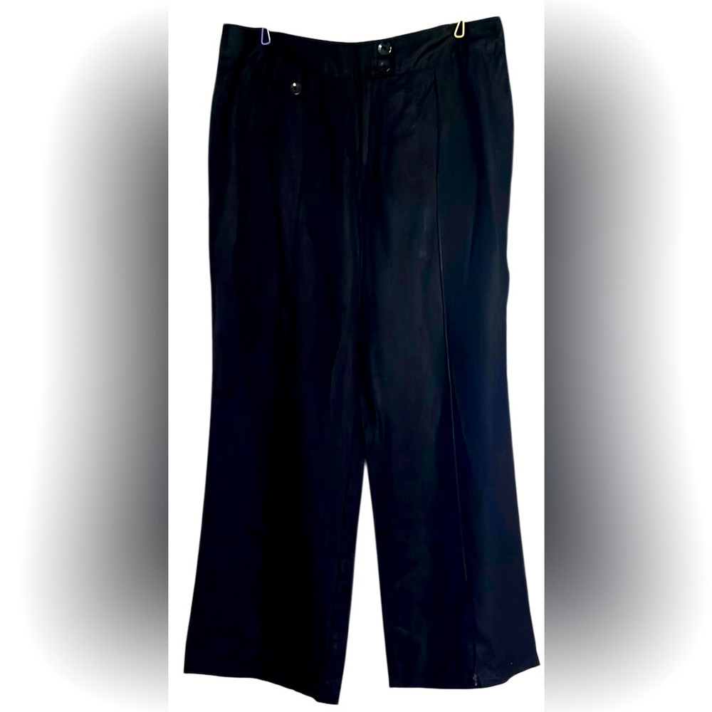 STYLE & CO Solid Onyx Black 100% Linen High Rise Wide Leg Pants, Size 14, GUC.